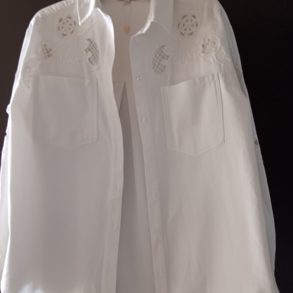 White Casual Button Down Jacket Relaxed Fit